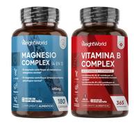 Pack Magnesio Complex 1700mg + Vitamina B Complex - 4 Tipos Magnesio | 400mg Magnesio Elemental con Leucina + 8 Vitaminas del Grupo B con C y B12 - Cápsulas y Comprimidos Veganos