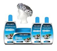 Pack Mantenimiento Stratti Coco & Keratina 5 productos - Champú sin sal + Mascarilla + Acondicionador + Crema de peinar + Gorra térmica