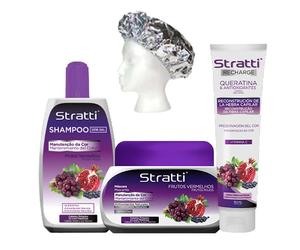 Pack Mantenimiento Stratti Frutos Rojos & Keratina con Vitamina C 4 productos - Champú sin sal + Mascarilla + Carga de tratamiento + Gorra térmica
