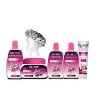 Pack Mantenimiento Stratti Orquídea & Keratina con Colágeno 6 productos - Champú sin sal + Mascarilla + Acondicionador + Crema de peinar + Carga de tratamiento + Gorra térmica