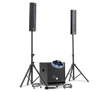 Pack MEGA SONO DJ BM Bmsonic BMS-15-SLIM-BT, 1200 W Altavoces satélites, SUB 38 cm USB/Bluetooth, soportes cables, micrófono, luz