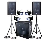 Pack megafonía DJ PA bms-1812 2400 W Sub 46 cm - 2 HP 30 cm + Cable + 4 Mini ledstrobes lytor