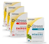 Pack "Memoria y concentración" | 3 D-Stress BOOSTER 20 Bolsas + D-Stress FOCUS 30 Tabletas | Revisiones, Entrevistas, Retorno | Laboratorio Synergia