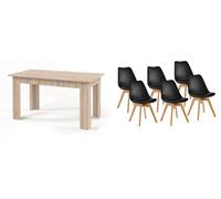Pack mesa fija de comedor o cocina + 6 sillas nordic