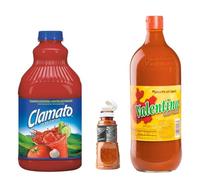 Pack Michelada Completo: Clamato Zumo de Tomate con Almeja 946 ml + Salsa Valentina Picante Amarilla Estilo Mexicano 1L + Condimento de Chile, Limón y Sal 142 g GRATIS | Kit para Bebidas y Snacks