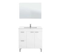 Pack mobiliario baño mueble con lavamanos cerámico y columna color blanco brillo 80 cm