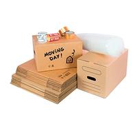 Pack Mudanza Smart con 20 cajas cartón asas, plástico burbujas y etiquetas