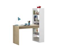 Pack muebles de oficina dormitorio juvenil color blanco artik y roble canadian (mesa duplo + estantería) 120 cm