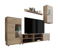Miroytengo Pack Muebles de Salón Cheri con Mueble TV, 2 Módulos, Estantería, Mesa de Centro y Mesa de Comedor Roble Sonoma