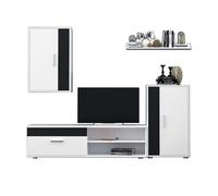 Miroytengo Pack Muebles de Salón ROM TV, 2 Módulos, Estantería, Aparador, Mesa Centro y Comedor Blanco y Negro Melamina