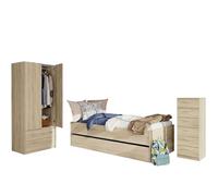 Miroytengo Pack Muebles Dormitorio Juvenil Tibet Estilo Natural en Color Roble Cambrian (Cama 90x190 cm + Armario + Cómoda)