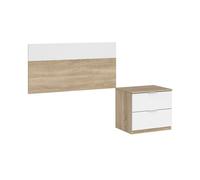 Pack muebles dormitorio juveniles color blanco artik y roble canadian (cabezal+mesita, mes estantería y armario) 100 cm