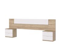 Pack muebles dormitorio matrimonio luca completo color roble y blanco habitación moderno (cabecero + armario) 247 cm