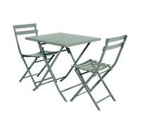 Pack muebles exterior plegables greensboro mesa cuadrada + 2 sillas jardín terraza estilo contemporáneo color verde oliva
