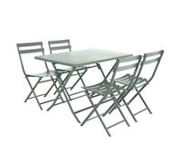 Pack muebles exterior plegables greensboro mesa rectangular + 4 sillas jardín terraza estilo contemporáneo color verde oliva