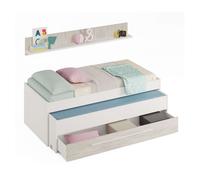 Pack muebles infantil juvenil elliot blanco (cama nido con cajonera + estantería + armario puertas correderas + somieres 90x190 cm) 199 cm