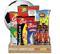 Pack Mundial Snacks Combo para 3-4 Personas con Cerveza | GublinsBBQ + MisterCorn Mix + Jumper + Piponazo + 4 Botellines | Aperitivos Variados Fútbol | Caja Regalo Mundial 2026