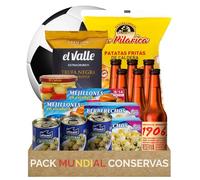 Pack Mundial Snacks y Cerveza | Mejillones + Berberechos Diamir + Banderilla + Aceitunas + Papas + 6 Tercios 1906 | Aperitivos Gourmet Fútbol | Caja Regalo Mundial 2026