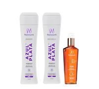Pack Naissant Azul Plata + Elixir de Argán Nanatsú | Champú + Matizador (300mL c/u) + Elixir (120mL) | Neutraliza tonos amarillos y cobrizos | Cabello rubio, gris o decolorado.