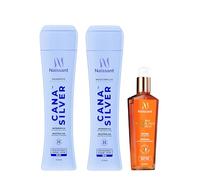 Pack NAISSANT Cana Silver + Elixir de Argán Nanatsú | Champú + Matizador (300mL c/u) + Elixir (120mL) | Neutraliza tonos amarillos | Realza el color de las canas.