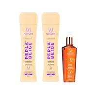 Pack NAISSANT Perla Beige + Elixir Nanatsú | Champú + Matizador (300mL c/u) + Elixir de Argán (120mL) | Neutraliza tonos cobrizos | Nutre y da brillo | Sin sulfatos ni parabenos