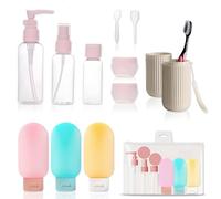Pack Neceser Transparente Viaje Avion. Incluye 8 Botes Viaje Rellenables 100ml, 2 Espátulas Cosmética y Porta Cepillo Dientes. Bolsa Transparente Avion. Botes para Gel y Champu. Accesorios de belleza