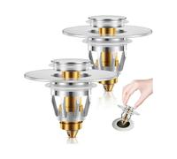 Pack of 2 Bathroom Sink Stopper, Plug with Sink Filter and Hair Catcher, Universal Pop Up Drain Stopper for 1.1-1.5 Inch Washbasin/Drain Holes, Replac