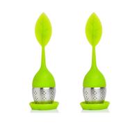 Pack of 2 Tea Strainer for Loose Tea, Tea Infuser Made of Stainless Steel and Silicone, Tea Infuser with Silicone Handles, Modern Leaf Design, for Fil
