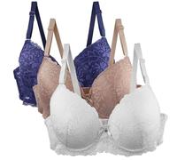 Pack of 3 Women's Bra Set Bra Set Comfortable Lace Bra with Adjustable Straps Elegant Underwear for Everyday and Leisure Multicoloured Bras Damen Kleidung, azul claro, 90C