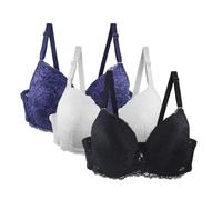 Pack of 3 Women's Bra Set Bra Set Comfortable Lace Bra with Adjustable Straps Elegant Underwear for Everyday and Leisure Multicoloured Bras Damen Kleidung, azul oscuro, 80C