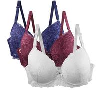 Pack of 3 Women's Bra Set Lace Up Bra Set Comfortable Lace Bra with Adjustable Straps Elegant Underwear for Everyday and Leisure Multicoloured Bras Top mit Spitze, Blanco, 105C