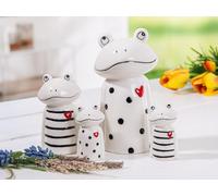 Pack of 4 Figure, Frog, Heart motif, dotted, striped, Porcelain, white, PU 4, 2 assorted, L. 7 cm, W. 10 cm, H. 17 cm