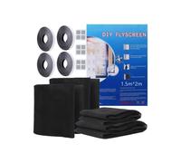 Pack of 4 window grilles with 4 adhesive strips and 3 repair patches, 1.5 m x 2 m - Black