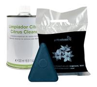 Pack Pastillas Ceras Depilatorias Baja Fusión 1kg + Limpiador Cítrico para Eliminar los Restos de Cera de Aparatos de Uso Profesional 500ml (Azuleno)