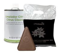 Pack Pastillas Ceras Depilatorias Baja Fusión 1kg + Limpiador Cítrico para Eliminar los Restos de Cera de Aparatos de Uso Profesional 500ml (Chocolate)