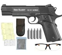 Pack Pistola Aire Comprimido Gamo Red Alert RD-1911 Blowback CO2 | Pistola Balines 4.5mm BBS + Tarjeta de Armas + Funda + Gafas + Balines + 5 Bombonas