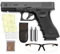Pack Pistola de Balines GLOC 17 Blowback (CO2) G17. 3 Julios. Calibre 4.5 + Balines de Acero (BB'S) + Gafas de protección + 2 bombonas CO2 + Tarjeta Armas + Funda. Réplica Oficial
