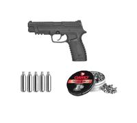 Pack Pistola Dual P-430 CO2. Semi-automatica. Calibre 4,5mm con 250 Perdigones Match y 5 bombonas de CO2. Hasta150m/s. (3,5 Julios).