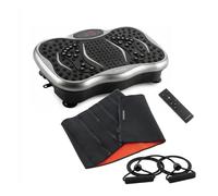 InnovaGoods - Pack Plataforma Vibratoria con Altavoz, Bandas de Resistencia y Mando a Distancia y Faja Deportiva Adelgazante con Efecto Sauna
