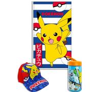 Pack Playa Niño 3 en 1 Toalla Microfibra 140x70 Secado Rápido + Gorra Ajustable + Botella 410ml Set Verano Infantil Piscina Playa Regalo Niños Pokémon Minecraft Stitch Frozen Bluey Dragon Ball Sonic