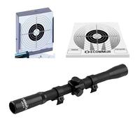 Pack precisión para iniciación de escopetas, carabinas y Rifles de balines: Visor telescópico 4x20 + cazabalines/tragabalines Plano + 100 dianas 14x14