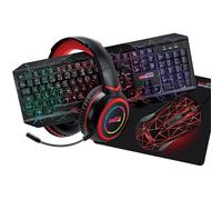 Pack Pro Gamer AMSTRAD Hunters 5 Piezas: Teclado, Ratón y Alfombra, Auriculares y Adaptador. Retroiluminación RGB. AZERTY & USB