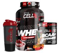 PACK Procell Proteinas Whey Advanced 2Kg (Strawberry Milkshake) + BCAA & Glutamina 300gr + Shaker "REGALO" Gana masa muscular, Fuerza, Resistencia, Tonificacion muscular, Recuperacion