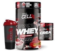 PACK Procell Proteinas Whey Advanced 900Gr (Strawberry Milkshake) + Creatina monohidratada 200Gr + Shaker "REGALO" Gana masa muscular, Fuerza, Resistencia, Tonificacion muscular, Recuperacion