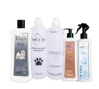 Pack Productos Bichón Maltés - Champú Bichón Maltés 750ml, Acondicionador Perros Efecto Caída 300ml, Spray Desenredante 250ml, 2 Botellas Mezcladoras - Vegano y Biodegradable - MD10 Collection