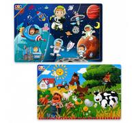 Pack Progresivo 2 Puzzles Infantiles | Puzle Granja 104 Piezas + Puzzle Espacio 204 Piezas | Rompecabezas Educativos para Niños | Juego de Concentración y Motricidad
