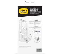 Pack Protección OtterBox para iPhone 16; Funda Protectora Fina Symmetry Series Clear MagSafe, Protector de Pantalla Premium Glass y Cargador rápido EU 30W USB-C