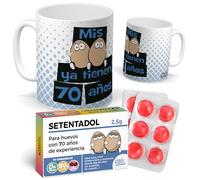 Pack Regalo 70 Cumpleaños Original: Taza Divertida “Mis Huevos ya Tienen 70 Años” + Caramelos de Broma Setentadol | Detalle Gracioso y Único para Cumpleaños Especial