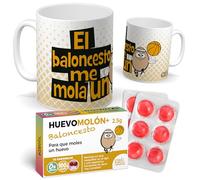 Pack Regalo Baloncesto Original: Taza Divertida El Baloncesto me Mola un Huevo + Caramelos de Broma Huevomolón Baloncesto | Detalle Gracioso y Único para Jugadores y Aficionados