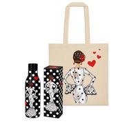 Pack regalo Botella Térmica + Bolsa Tote Cádiz - Botella María Blanco Fondo Negro + Bolsa María Blanco - regalo original flamenco - diseño illustrArte